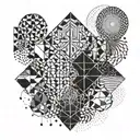 An abstract geometric pattern incorporating the colors and scents of your favorite perfumes, representing your passion for fragrances tattoo design idea