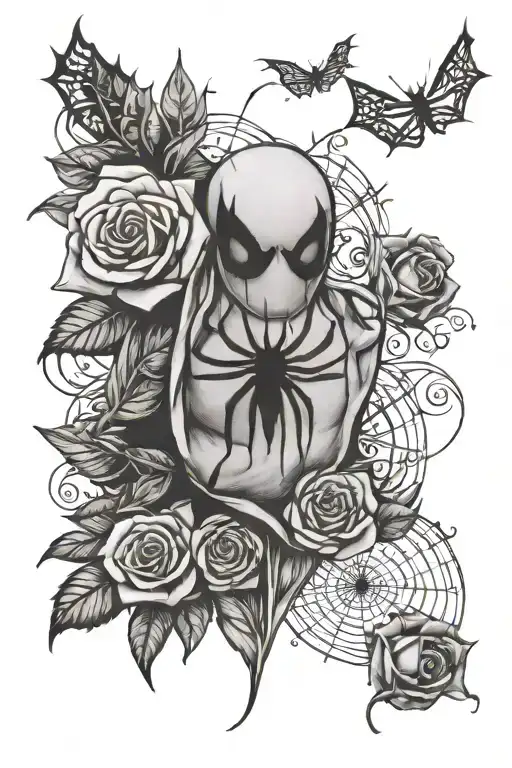 Roses, Spiderman, Harry Potter, Country Music notes intertwined tattoo design idea