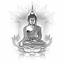 Thai Buddha meditating in a lotus position surrounded by intricate mandalas tattoo design idea