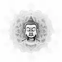 Thai Buddha meditating in a lotus position surrounded by intricate mandalas tattoo design idea