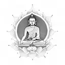 Thai Buddha meditating in a lotus position surrounded by intricate mandalas tattoo design idea