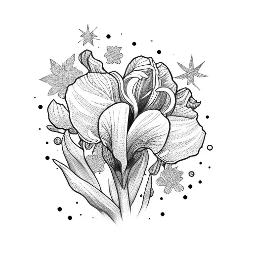 a swag of Iris flowers with stars around it tattoo design idea