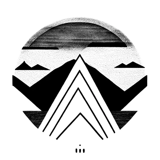 Geometric Mountain Range: A minimalist design of a range of geometric mountains in varying shades of gray or black, with tattoo design idea