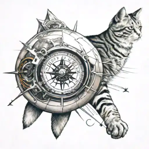 Cat, Compass, Soccer ball, Commercial airplane, tattoo design idea