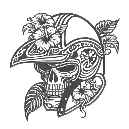 American Combat helmet with hibiscus flower tattoo design idea