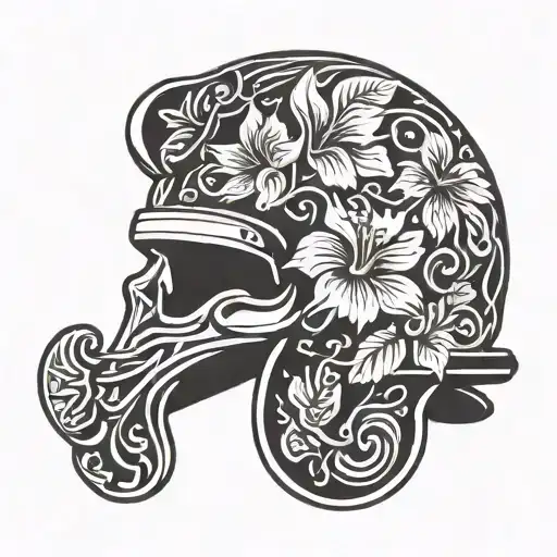 American combat helmet with Hibiscus flower intertwined tattoo design idea