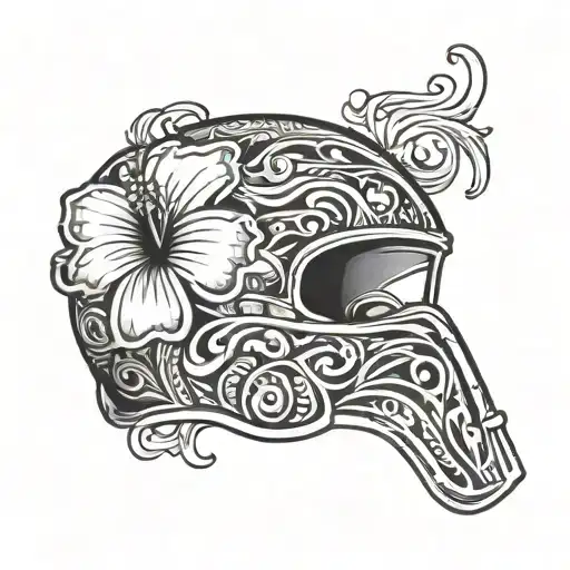 American Combat Helmet with hibiscus flower intertwined tattoo design idea