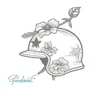 American Combat helmet with hibiscus flower tattoo design idea