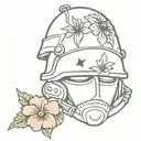 American Combat helmet with hibiscus flower tattoo design idea