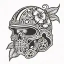 American Combat Helmet with hibiscus flower intertwined tattoo design idea