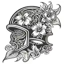 American Combat Helmet with hibiscus flower intertwined tattoo design idea