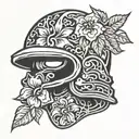 American Combat Helmet with hibiscus flower intertwined tattoo design idea