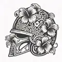 American combat helmet with Hibiscus flower intertwined tattoo design idea