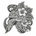 American combat helmet with Hibiscus flower intertwined tattoo design idea
