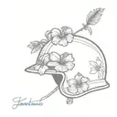 American Combat helmet with hibiscus flower tattoo design idea
