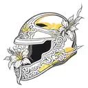 yellow hibiscus flower on a modern combat helmet tattoo design idea