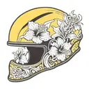 yellow hibiscus flower on a modern combat helmet tattoo design idea