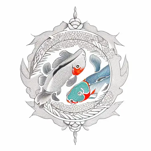 laurel wreath with koi fish tattoo design idea