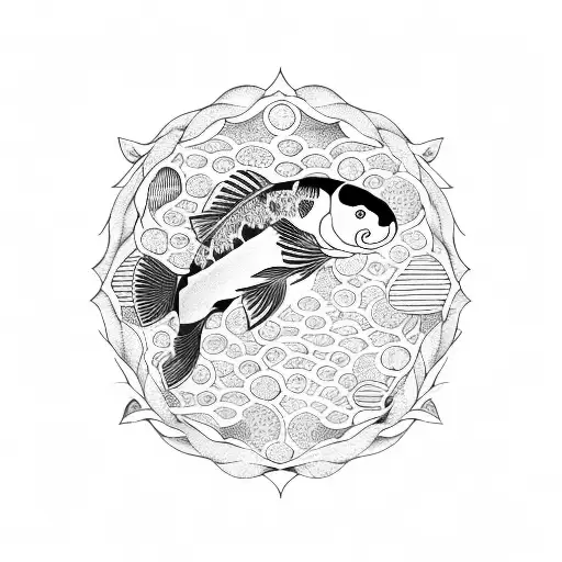 laurel wreath with koi fish tattoo design idea