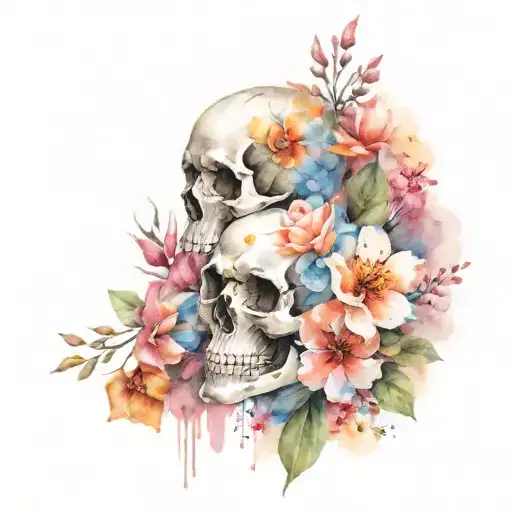 flowers and skulls on left hand and right shoulder   tattoo design idea