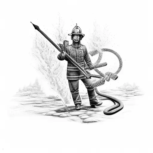 st florian cross Australian bushfire fighter with rakehoe and hose tattoo design idea