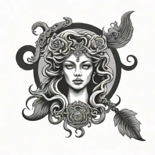 Hecate and Medusa face tattoo design idea
