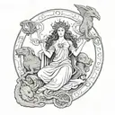 Hecate and Medusa surrounded tattoo design idea