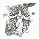 Hecate and Medusa surrounded tattoo design idea