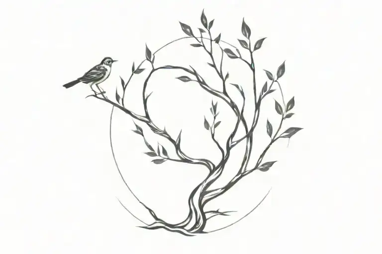 a small tattoo, a tree from a branch of which an infinity sign appears at the end of which a bird sits tattoo design idea