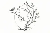 a small tattoo, a tree from a branch of which an infinity sign appears at the end of which a bird sits tattoo design idea