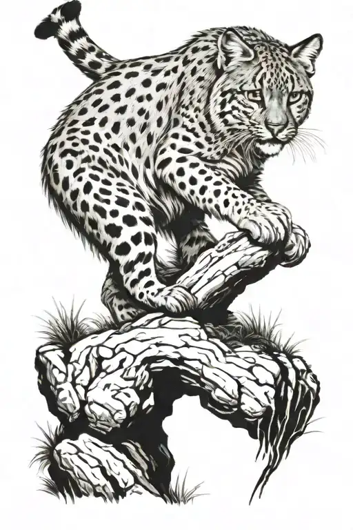 bobcat stealthily climbing a tall tattoo design idea