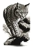 bobcat stealthily climbing tattoo design idea