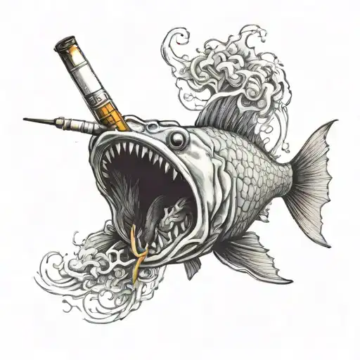 a fish smoking a cigarette tattoo design idea