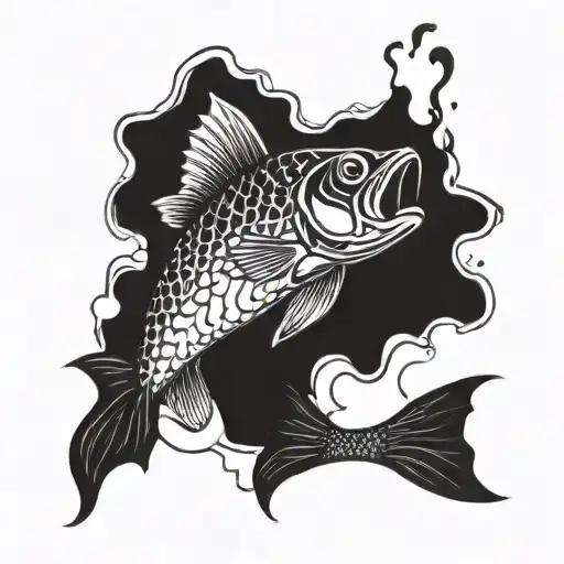 a fish smoking a cigarette being consumed tattoo design idea
