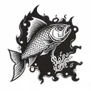 a fish smoking a cigarette being consumed tattoo design idea
