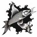 a fish smoking a cigarette being consumed tattoo design idea
