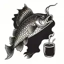 a fish smoking a cigarette being consumed tattoo design idea