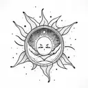 sun near butterfly, two hearts, moon, stars tattoo design idea