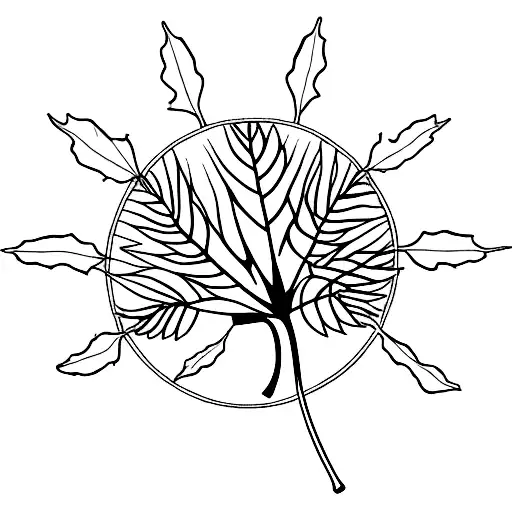 Maple Leaf in the center and palm tree arround tattoo design idea