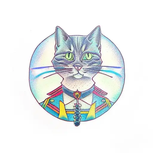 Gato con pelaje anaranjado vestido de jedi sosteniendo un sable laser morado  tattoo design idea