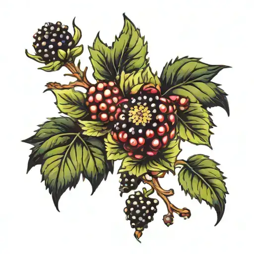 blackberry branch with flowers tattoo design idea