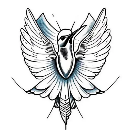 masculine black and white Hummingbird with wings wide tattoo design idea