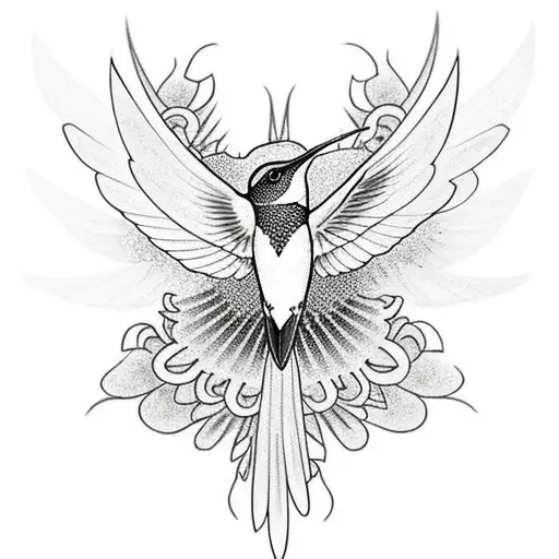 black and white Hummingbird with wings wide tattoo design idea