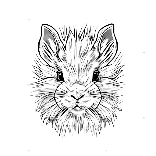 Grey lionhead rabbit with small upstanding ears, small cheeks and a white dot on the nose tattoo design idea