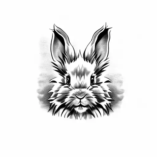 Grey lionhead rabbit with small upstanding ears, small cheeks and a white dot on the nose tattoo design idea