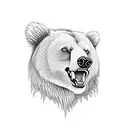 Roaring bear through ripped skin tattoo design idea