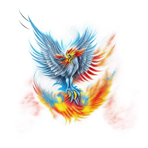 man falling  and become a phoenix tattoo design idea
