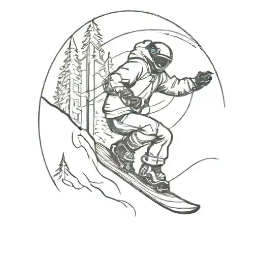 snowboarder carving through a forest tattoo design idea
