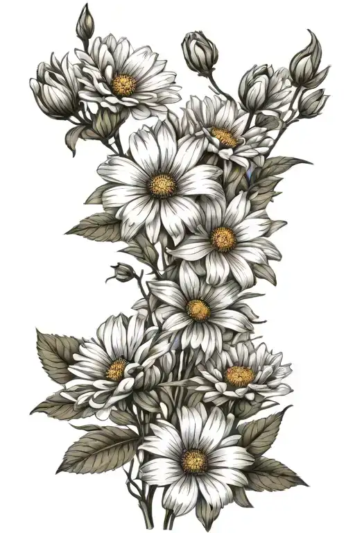 cosmea and calendula flowers tattoo design idea