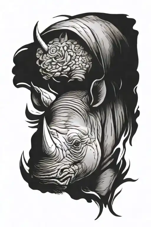 rhino with inch by inch speach  tattoo design idea